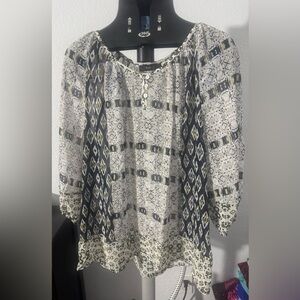 Style & Co. Diamond Pattern Blouse - Black, White, Yellow